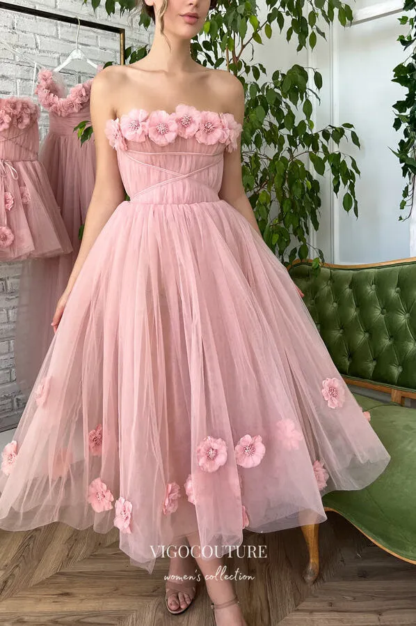 3D Flower Hoco Dresses Strapless Maxi Dresses hc221