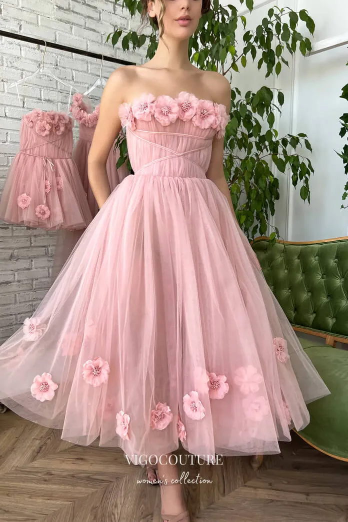 3D Flower Hoco Dresses Strapless Maxi Dresses hc221