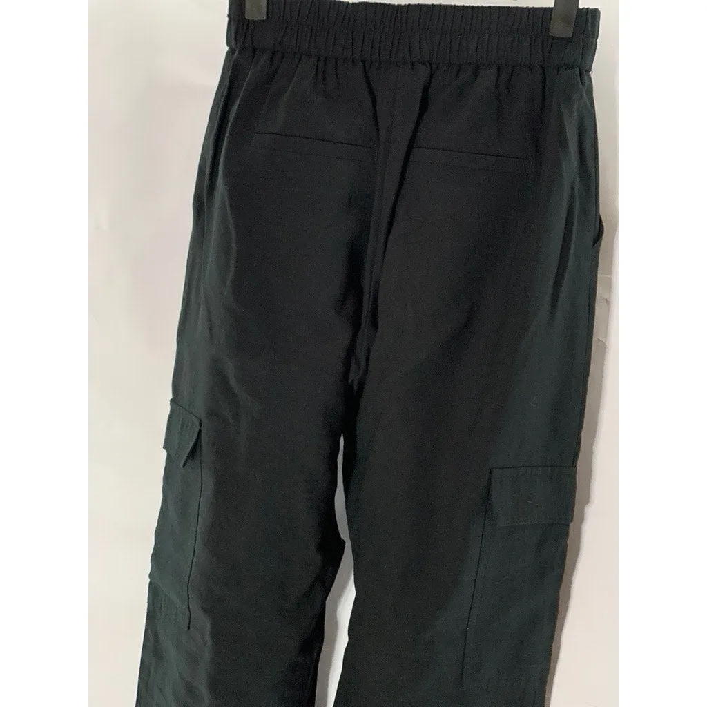 A NEW DAY Women's Solid Black Elasticized Pull-On Straight-Leg Cargo Pants SZ XS