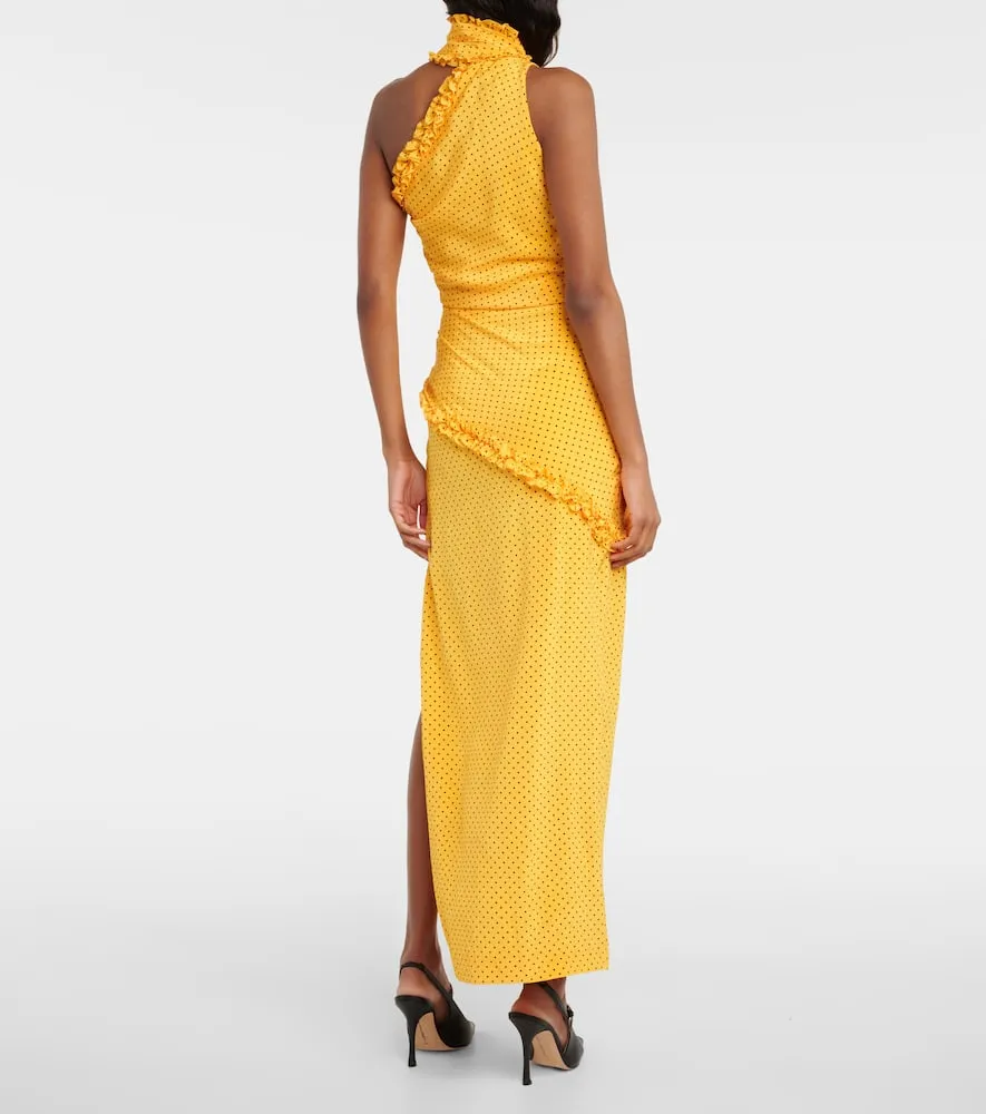 Alessandra Rich Polka-dot one-shoulder silk maxi dress
