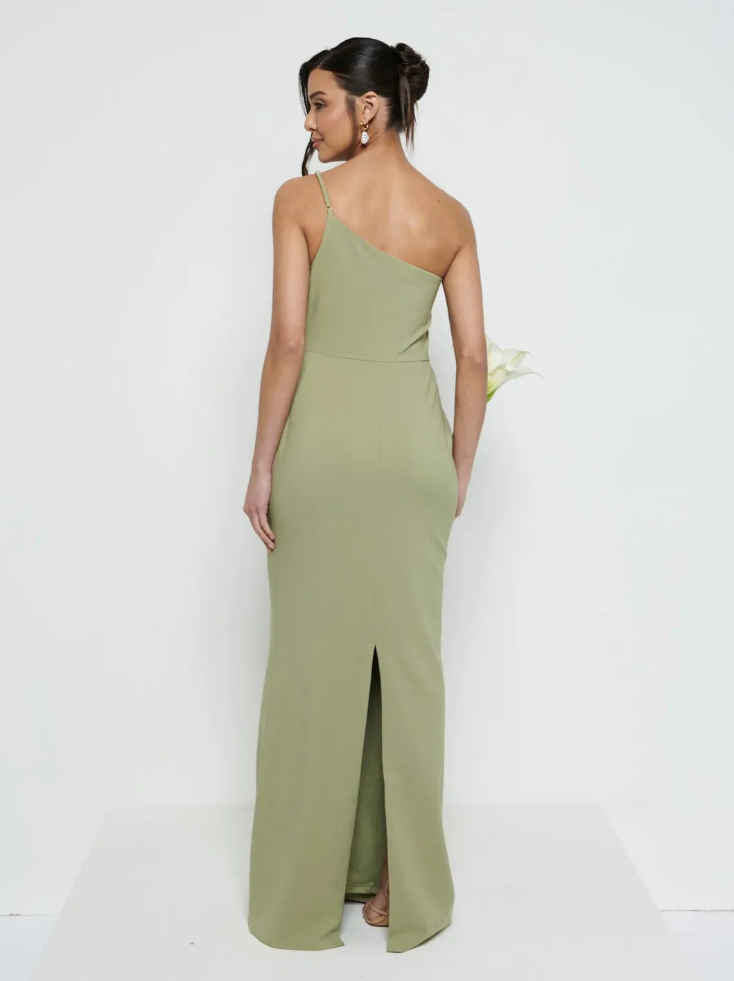 Amelia One Shoulder Crepe Maxi Bridesmaid Dress - Olive