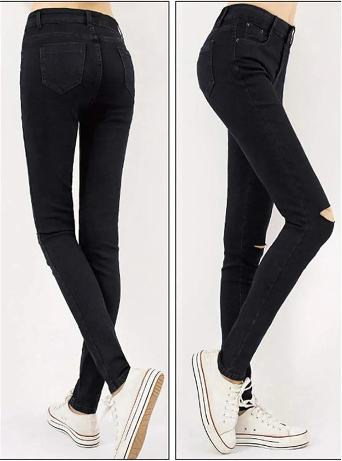 Andongnywell Ripped Jeans Womens High-Rise Slim-fit Stretch Distressed Jeans High Waisted Sexy Skinny Legging Denim Pants