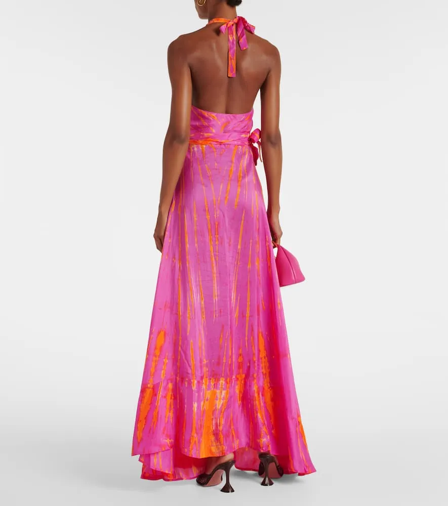 Anna Kosturova Halterneck silk satin wrap dress