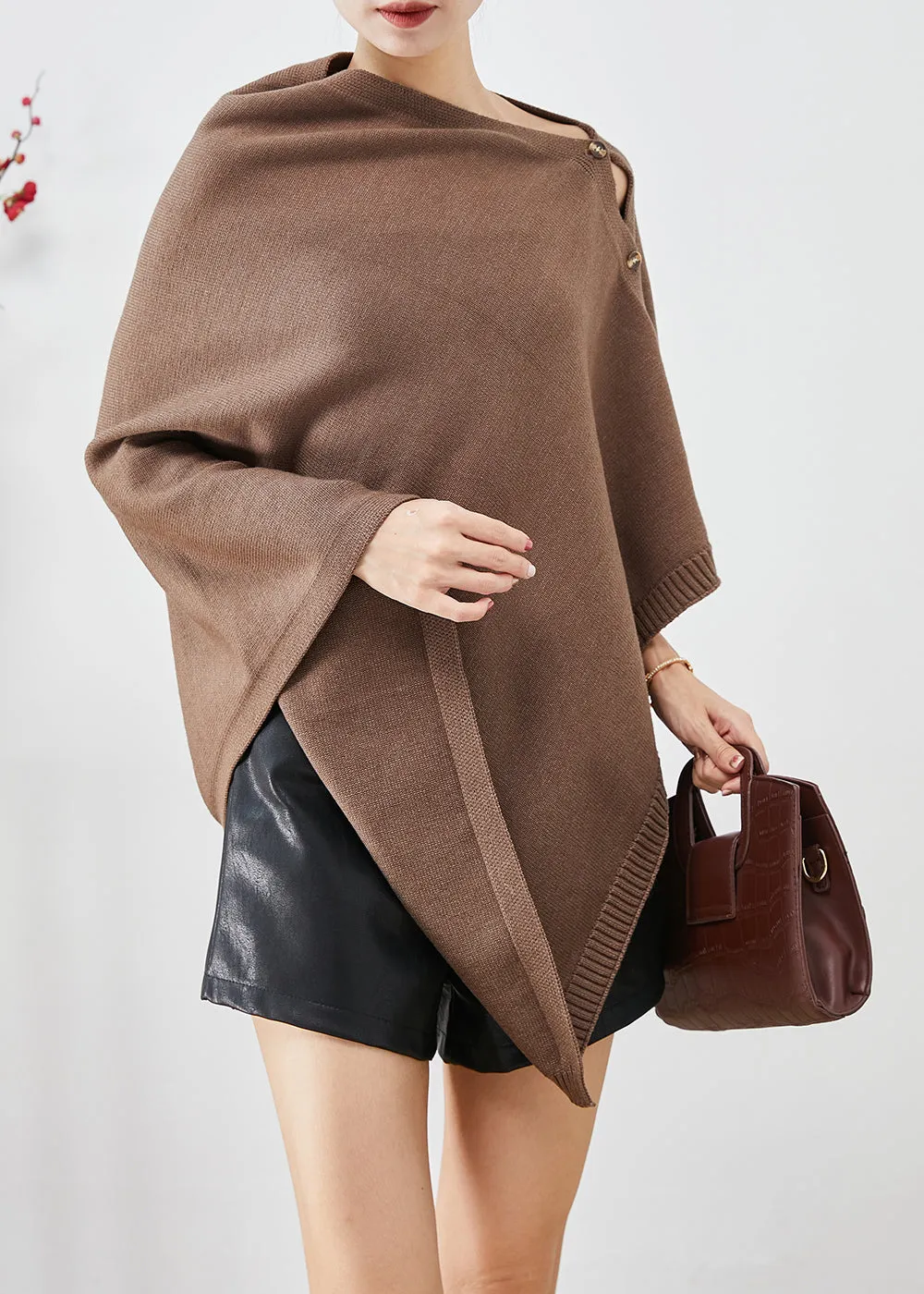 Art Coffee Asymmetrical Button Down Knit Scarf Tops Fall LY9265