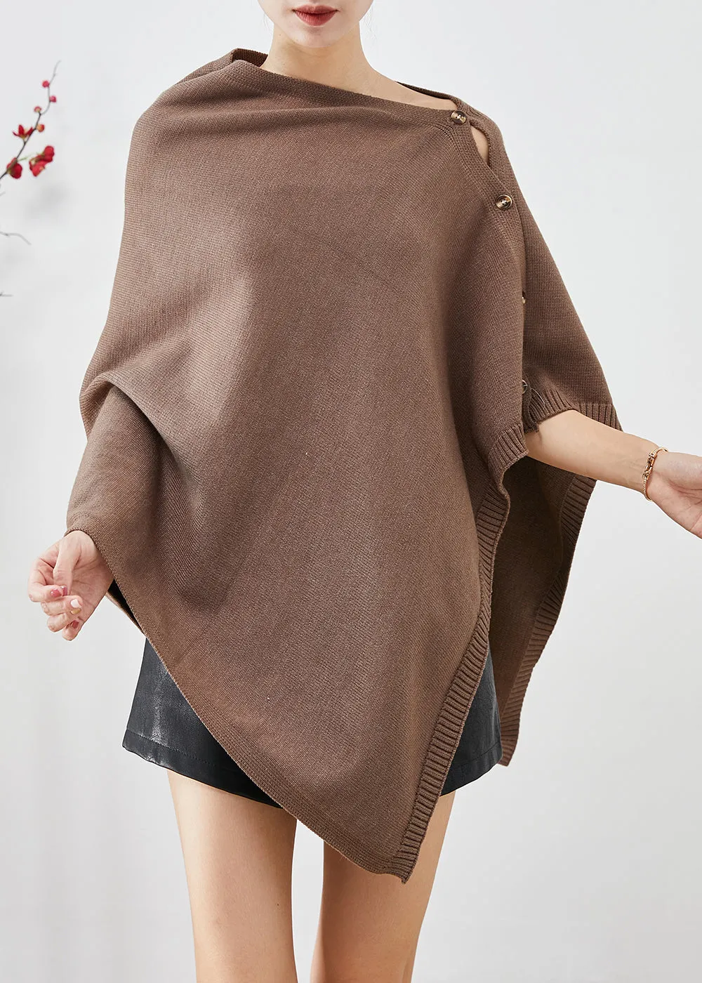 Art Coffee Asymmetrical Button Down Knit Scarf Tops Fall LY9265