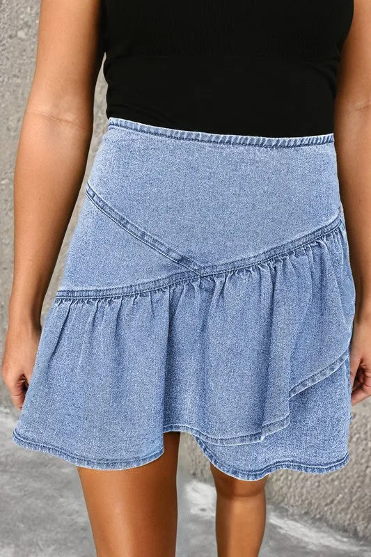 Asymm Blue Denim Skirt