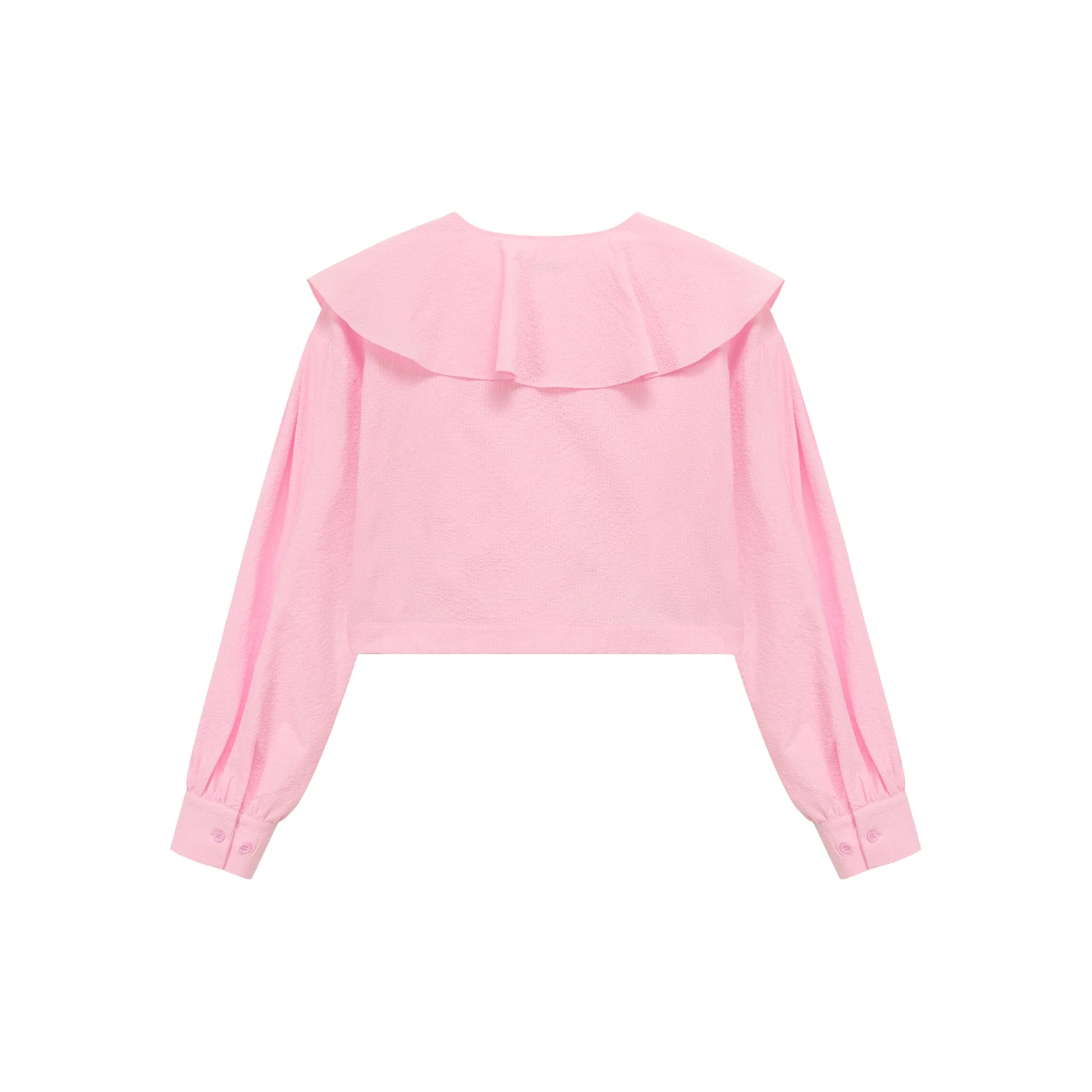 Asymmetrical Frill Big Collar Semi Crop Top