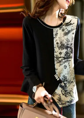 Asymmetrical Print Patchwork Tops