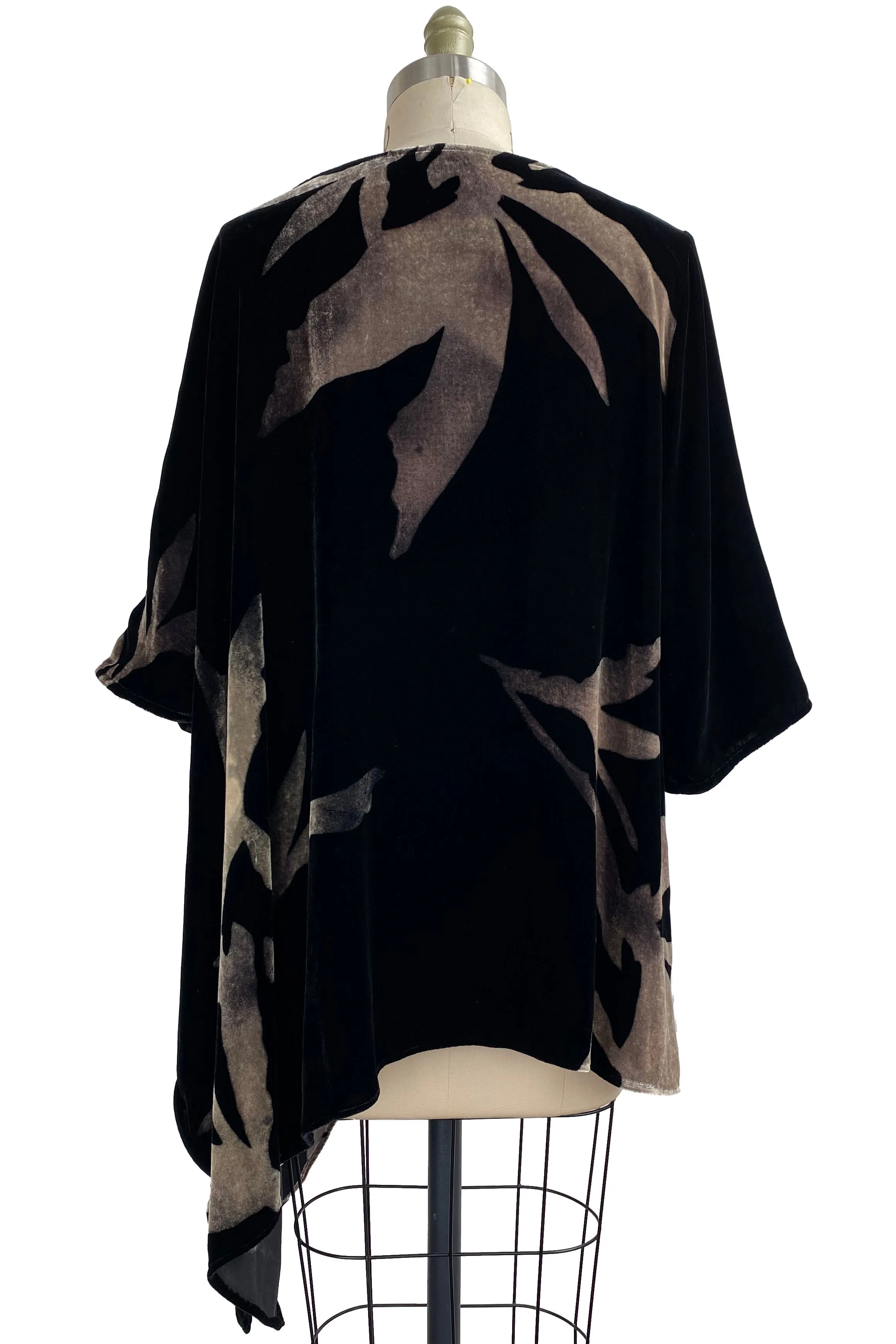Asymmetrical Top Velvet w/ Azalea Print - Black & Natural - Large