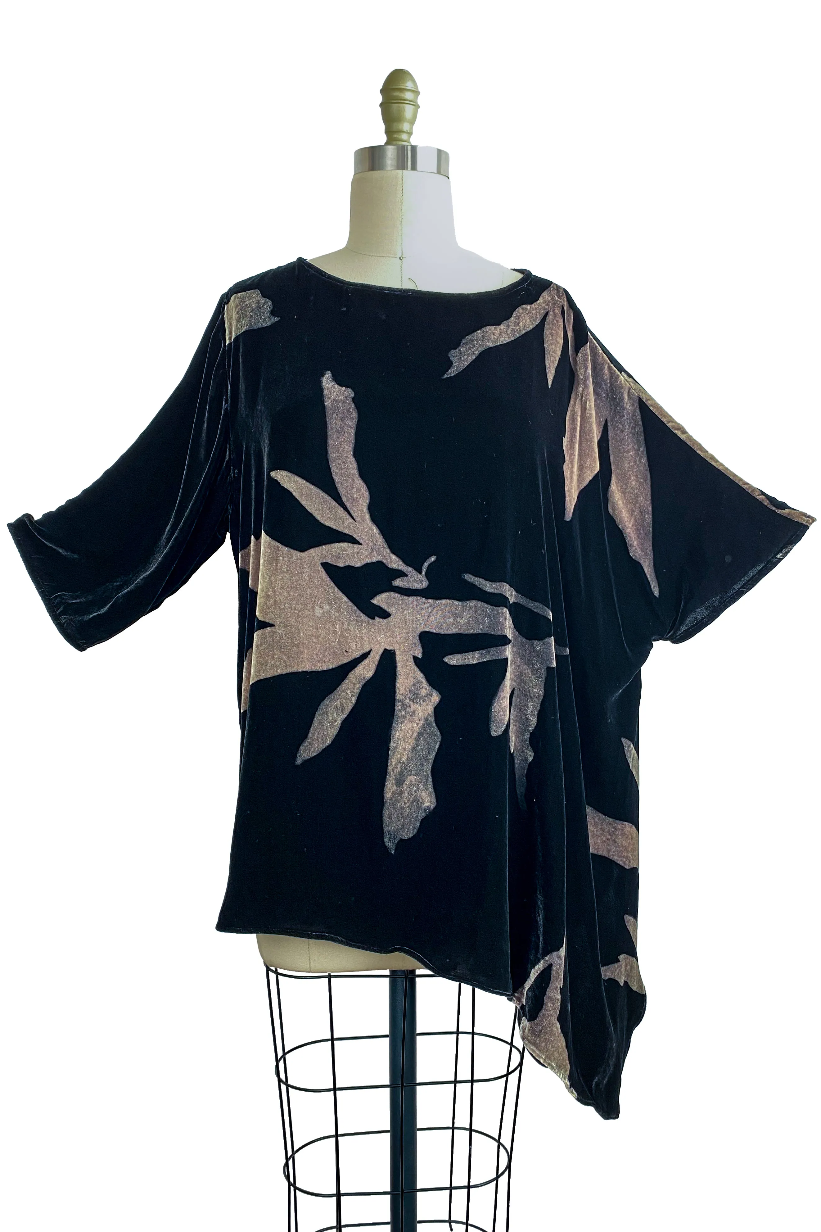 Asymmetrical Top Velvet w/ Azalea Print - Black & Natural - Large