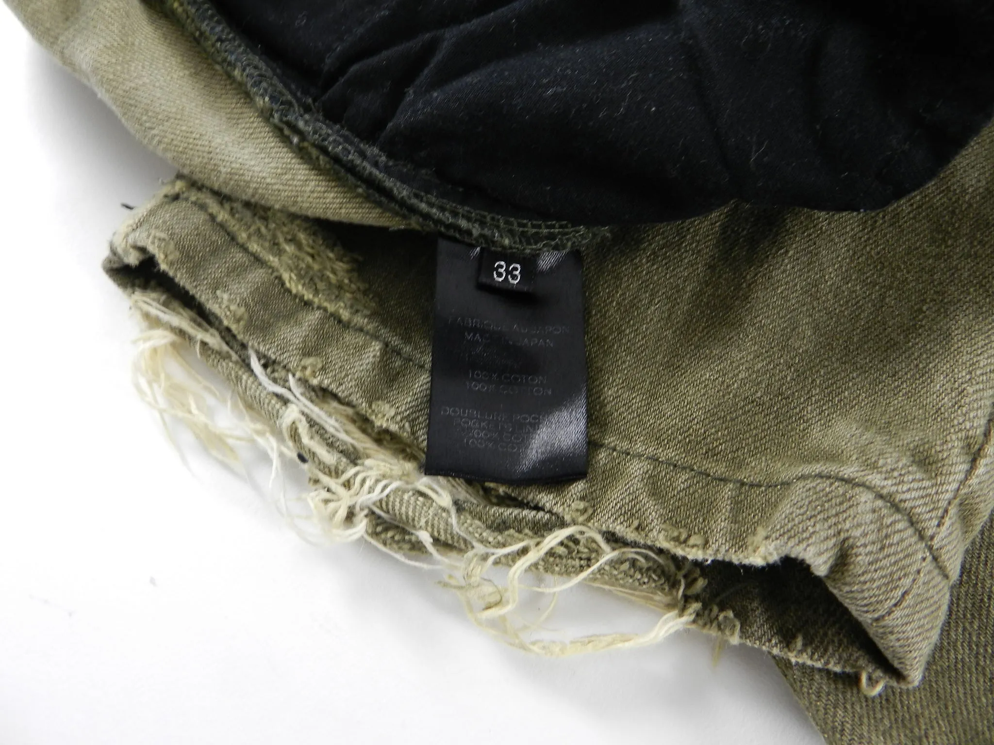 Balmain Army Green Distressed Moto Denim Jeans -  33
