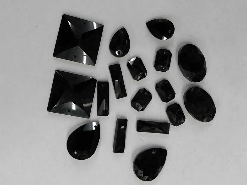 Black Assorted 2 Hole Glass Stones- Mix Size