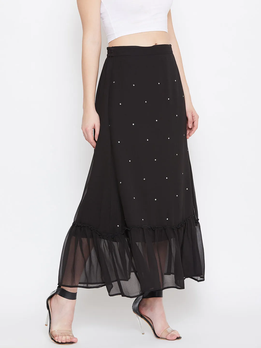 Black Hand Sequinned Gathered Skirt (Sku- BLJM20229)