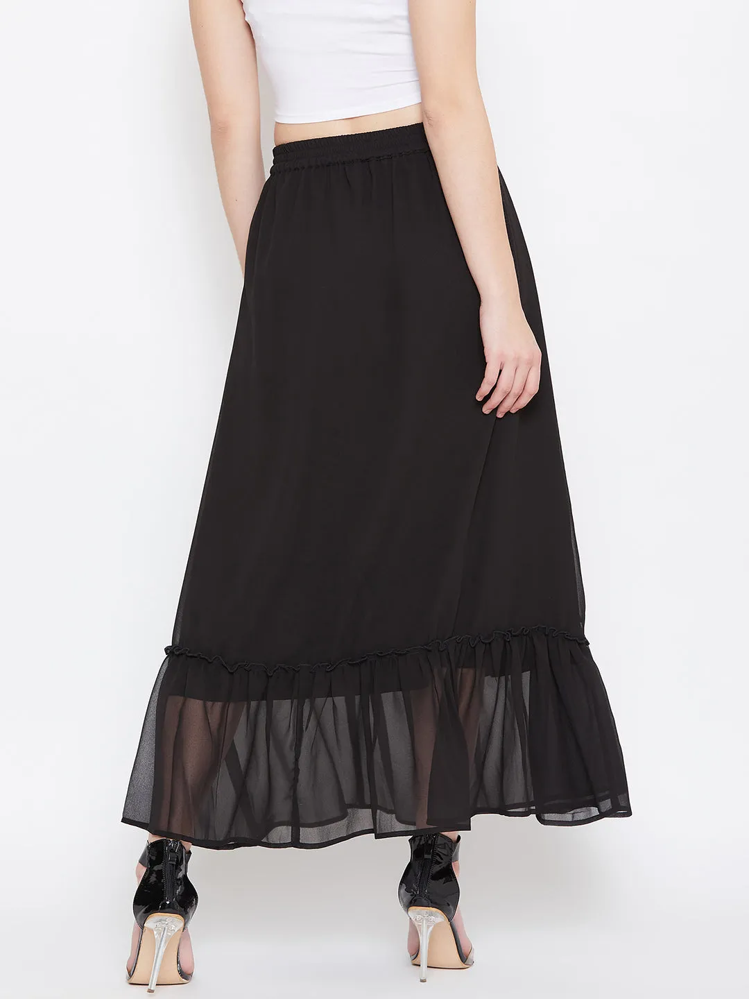 Black Hand Sequinned Gathered Skirt (Sku- BLJM20229)