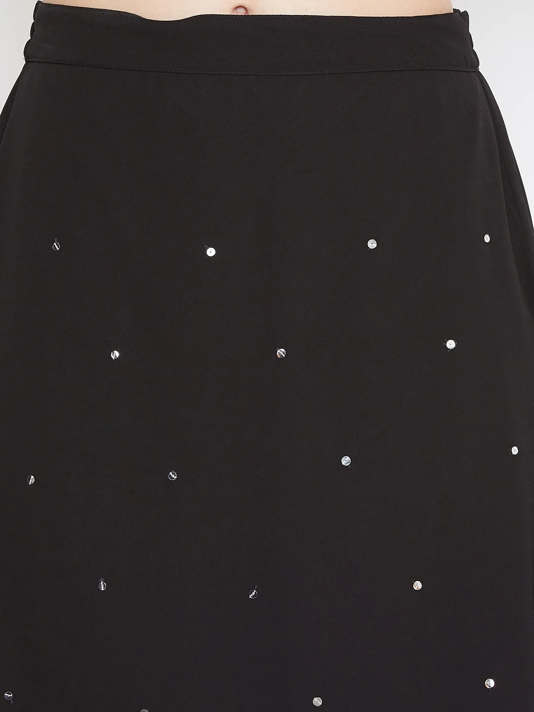 Black Hand Sequinned Gathered Skirt (Sku- BLJM20229)