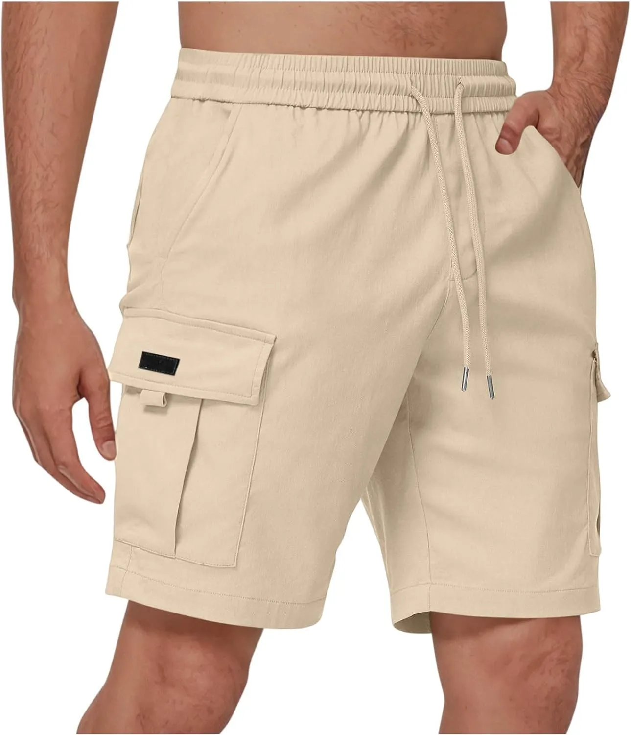 Cargo Shorts for Men Big Tall Elastic Waist Wrangler Long Cargo Shorts Casual Summer Cotton Work Hiking Short Pants