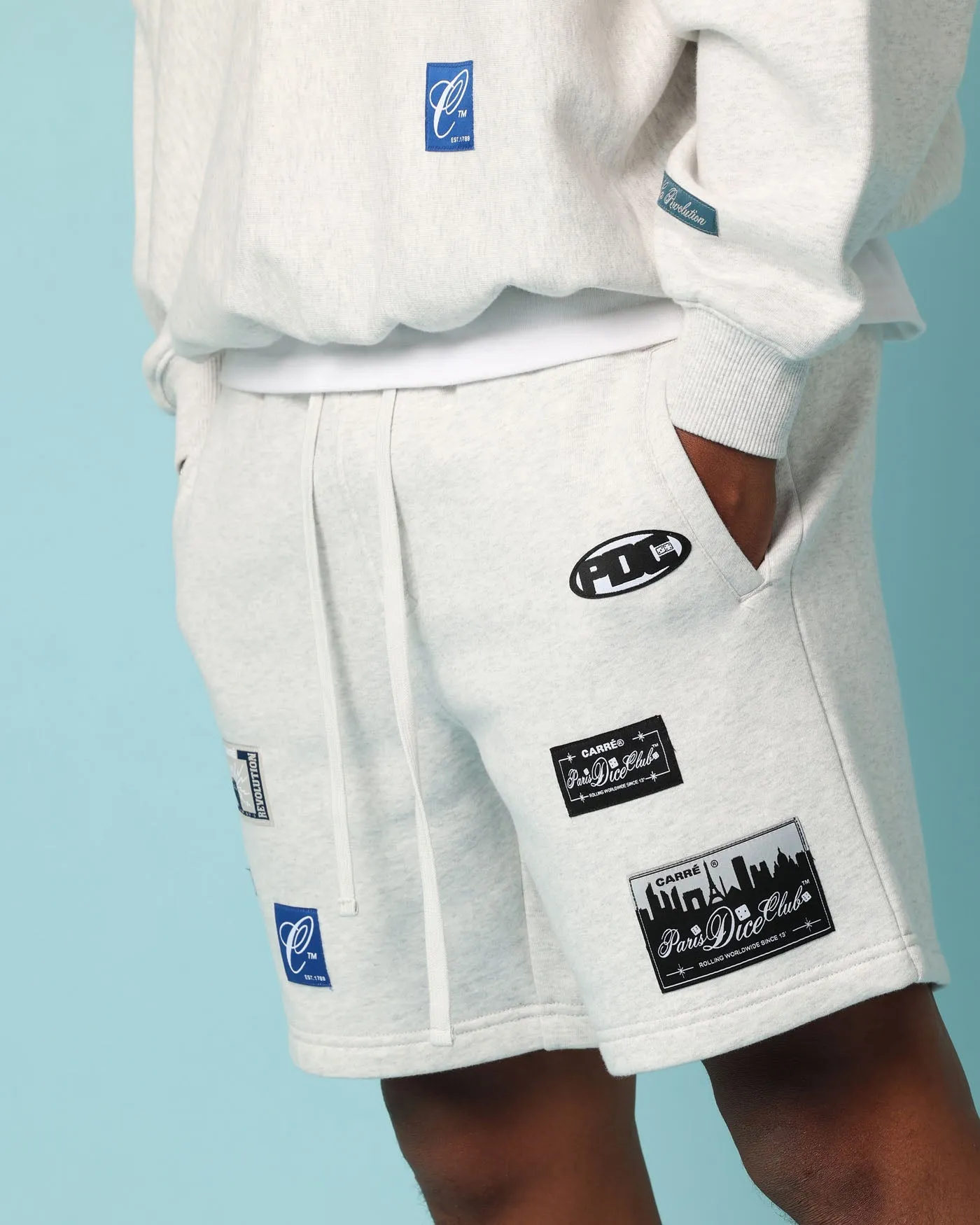 Carré Patchwork Sweat Shorts Grey Marle