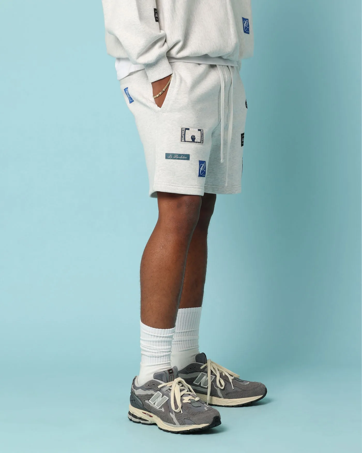 Carré Patchwork Sweat Shorts Grey Marle