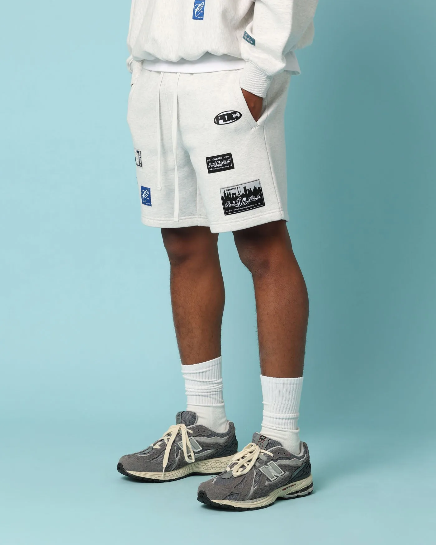 Carré Patchwork Sweat Shorts Grey Marle