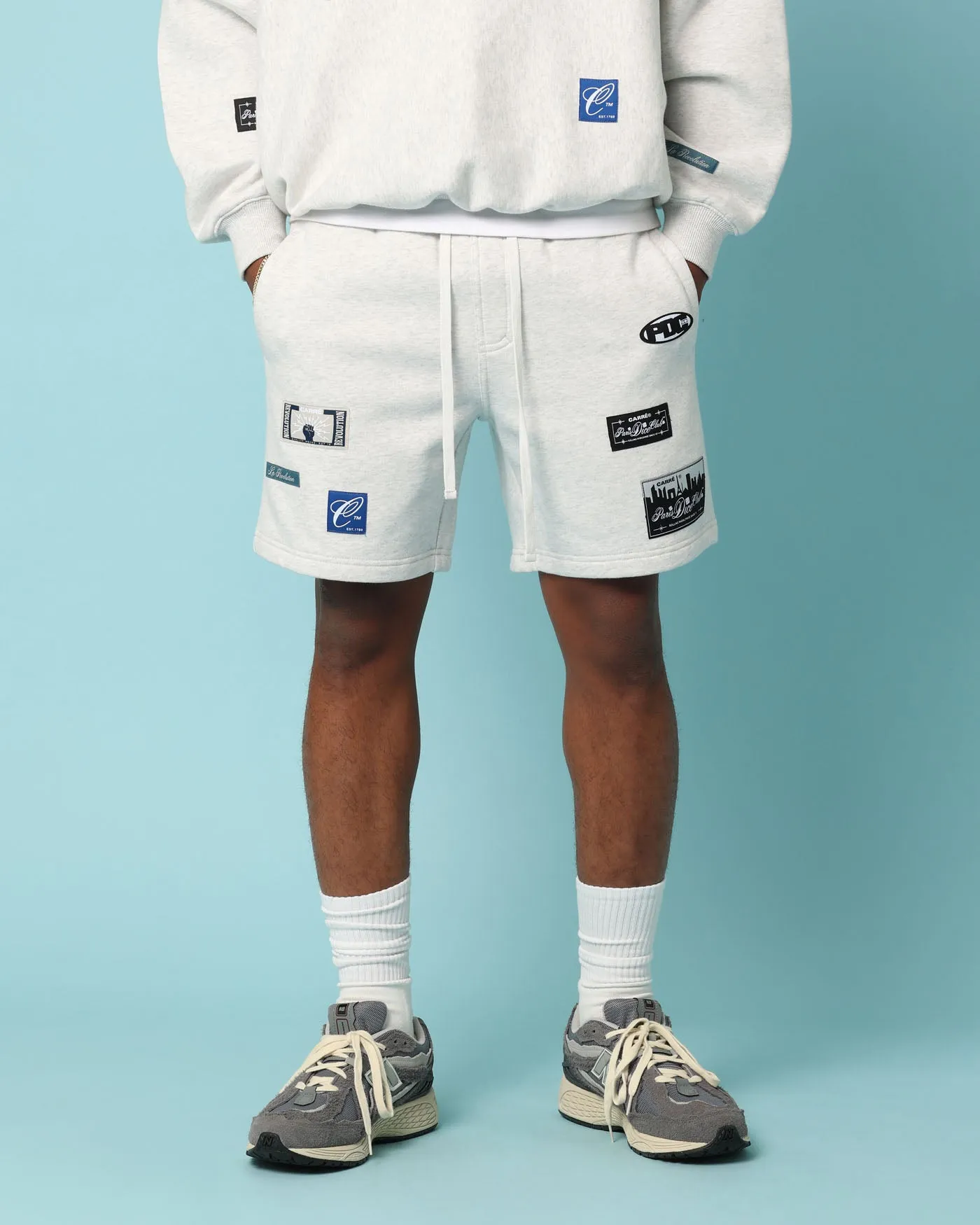 Carré Patchwork Sweat Shorts Grey Marle