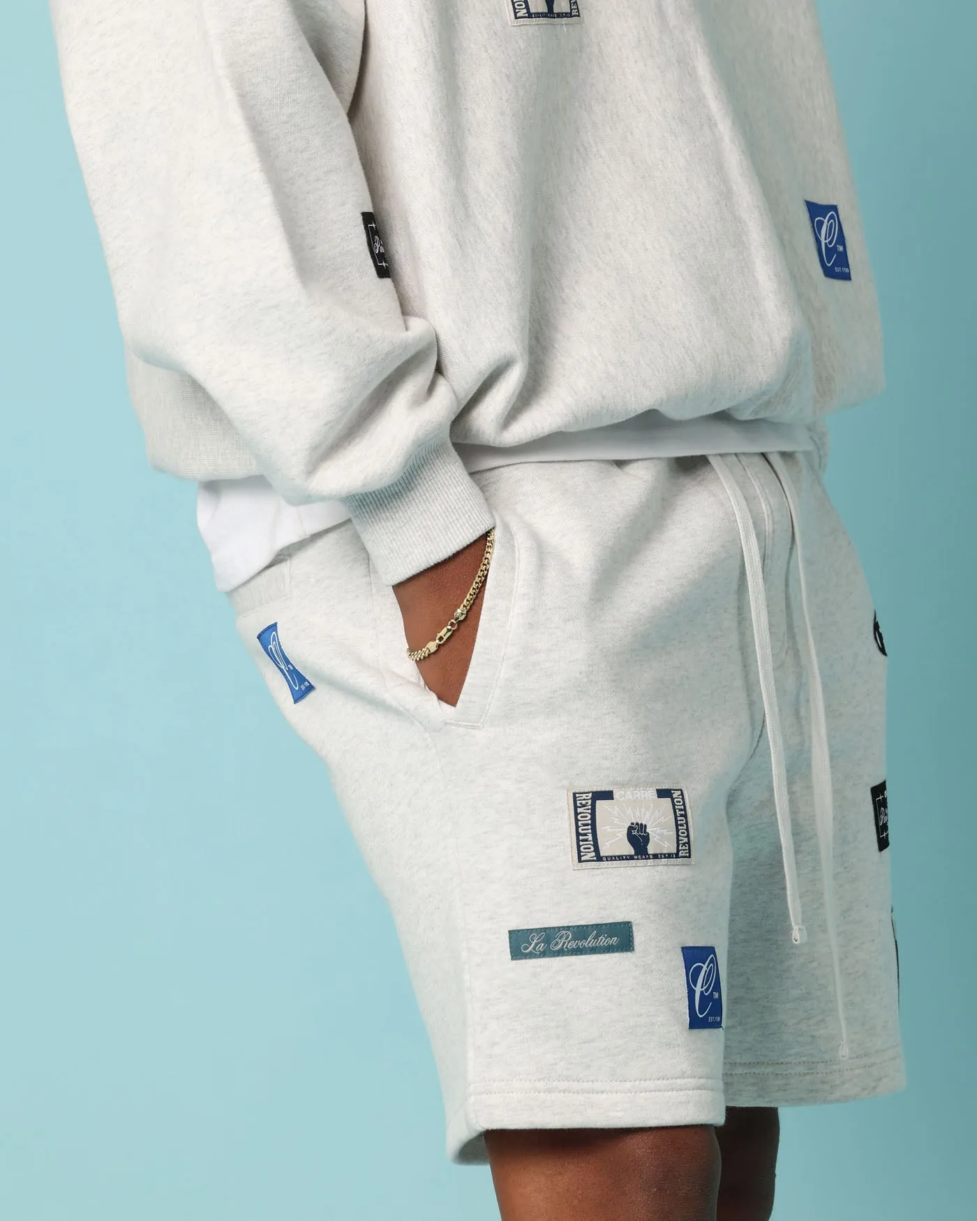 Carré Patchwork Sweat Shorts Grey Marle