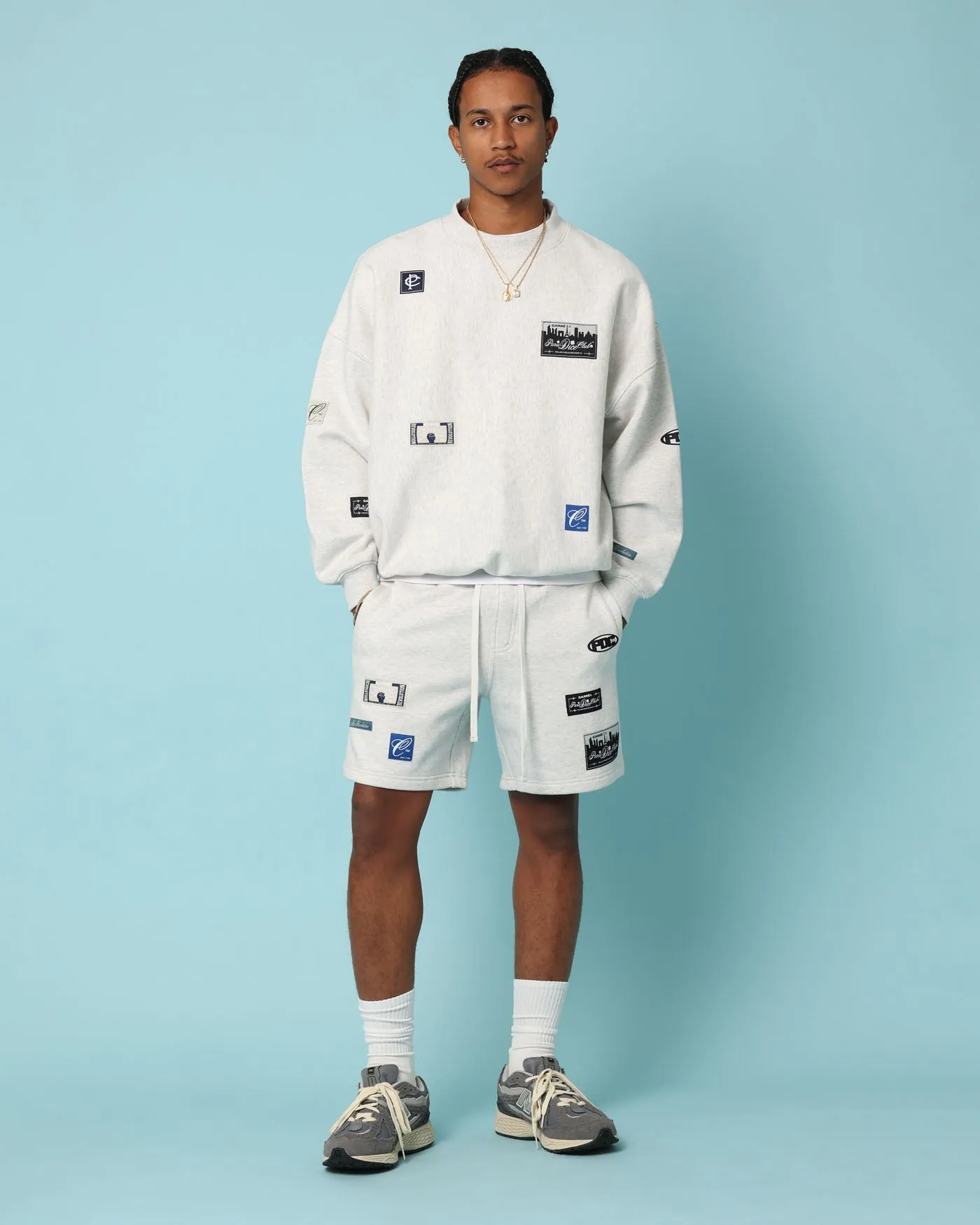 Carré Patchwork Sweat Shorts Grey Marle