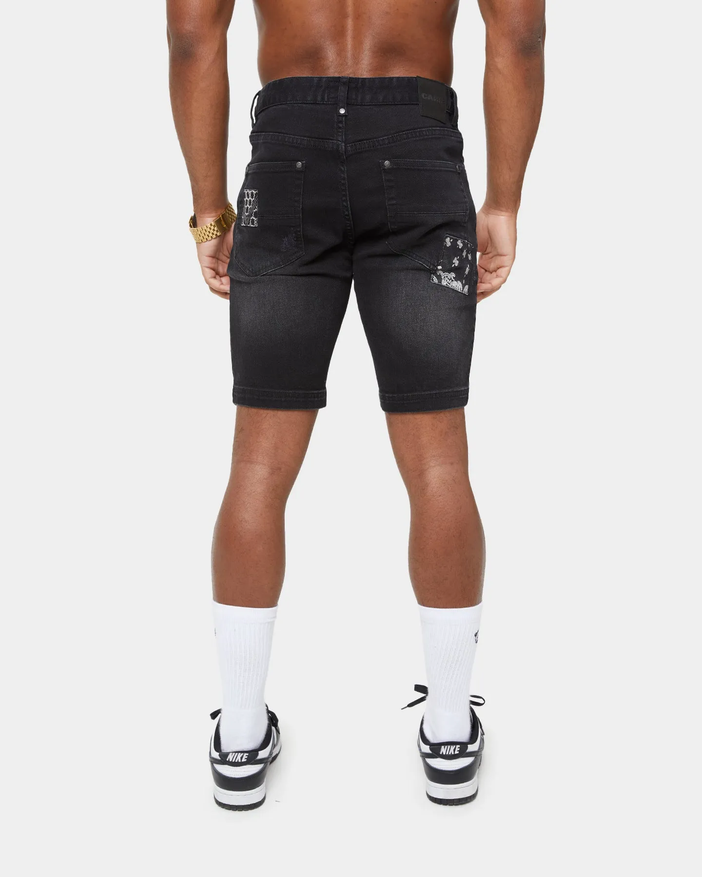 Carre Bandana Ultra Patchwork Denim Shorts Washed Black