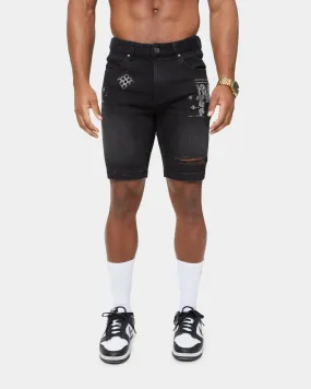 Carre Bandana Ultra Patchwork Denim Shorts Washed Black