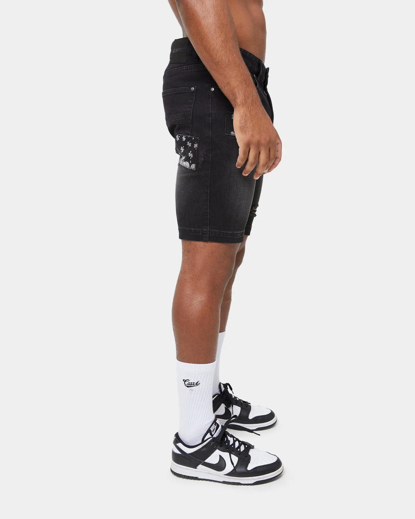 Carre Bandana Ultra Patchwork Denim Shorts Washed Black