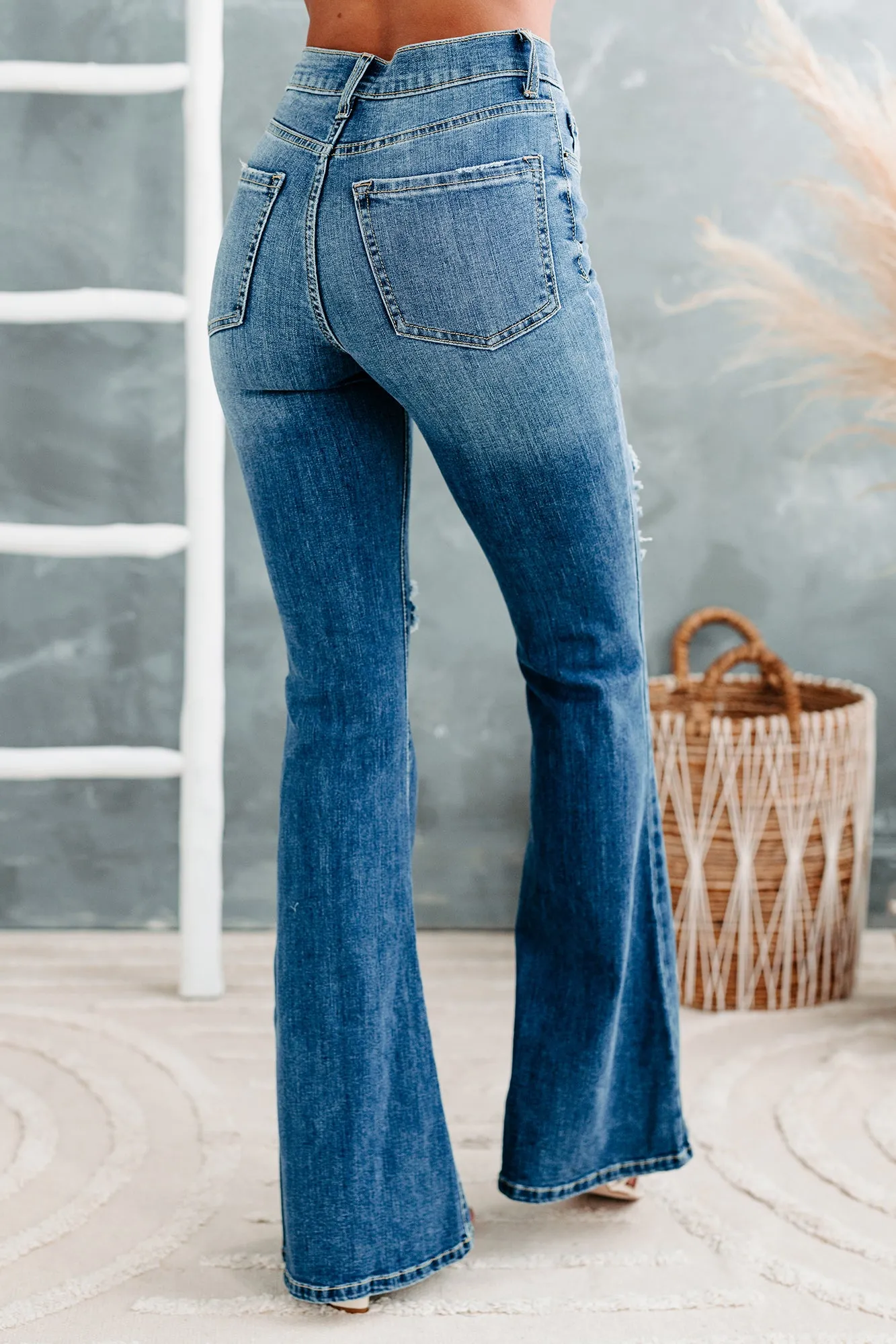 Caught Off Guard Sneak Peek High Rise Distressed Flare Jeans (Medium)