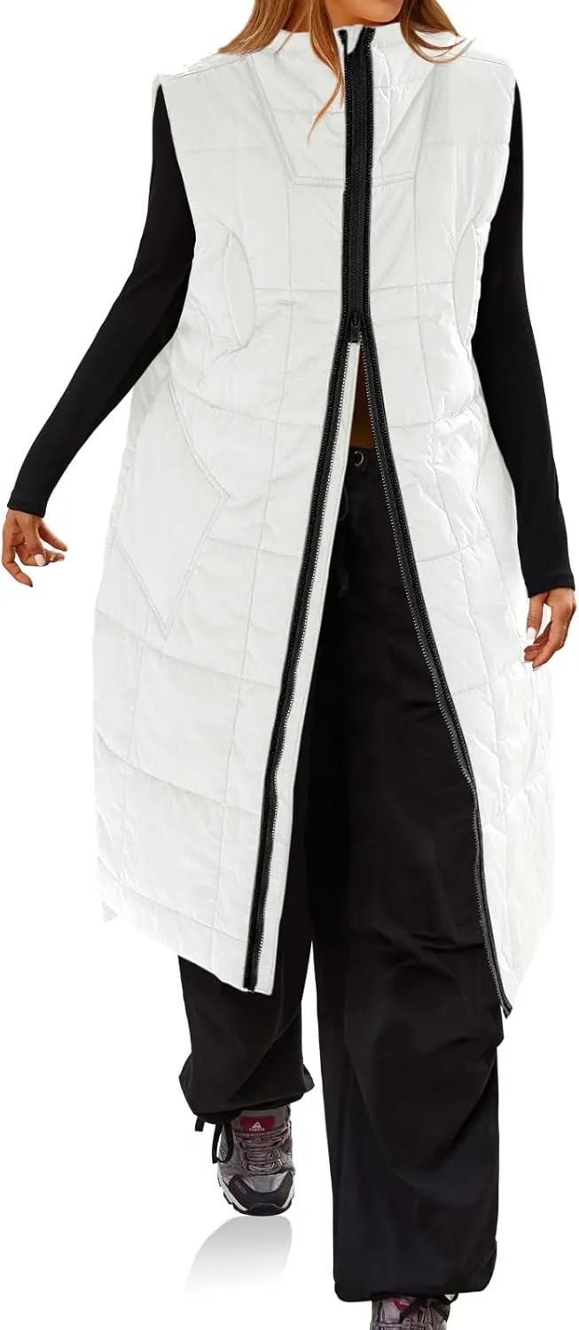 Cicy Bell Womens Long Quilted Vest Lightweight Packable Outerwear Sleeveless Puffer Jackets Winter Coats