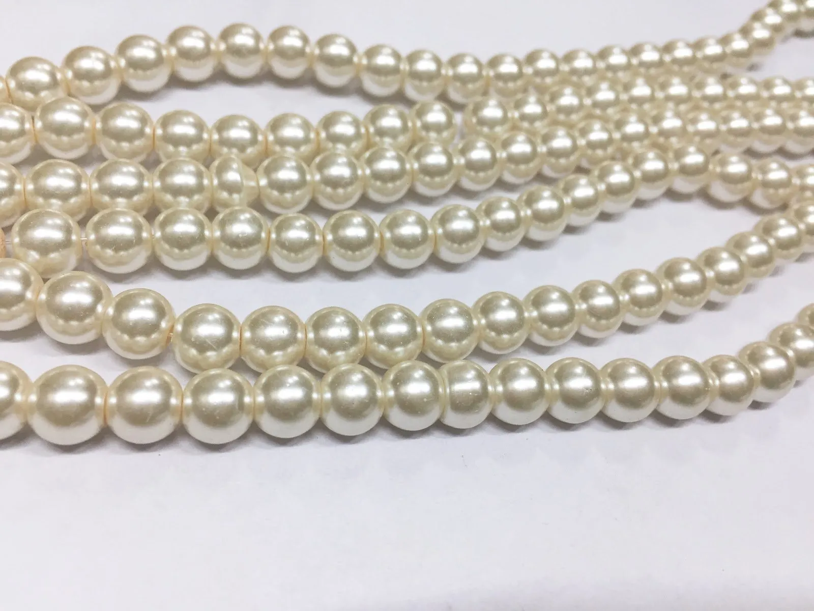 Cream Spherical Glass Pearl Beads