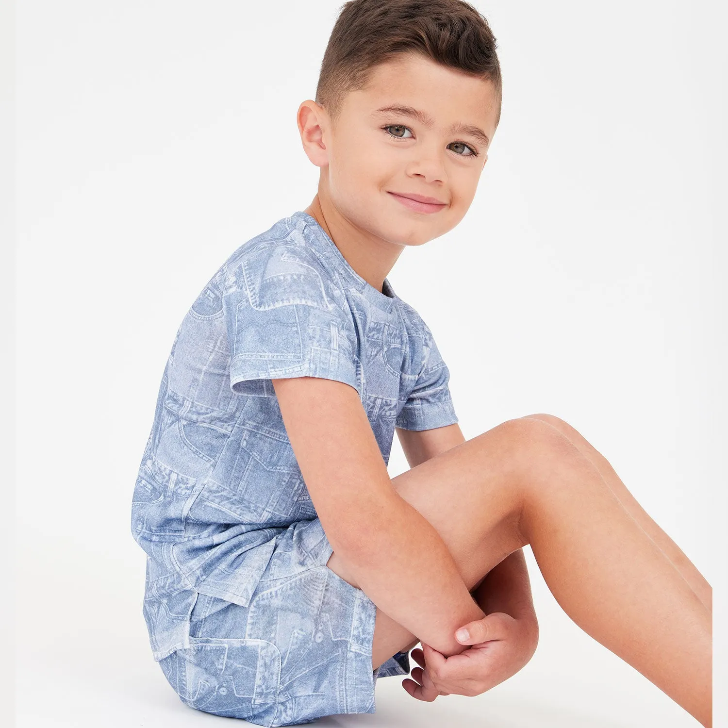 Crew Kids Blue Jean Patchwork Printed Shorts