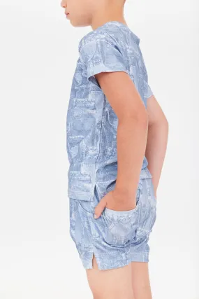 Crew Kids Blue Jean Patchwork Printed Shorts