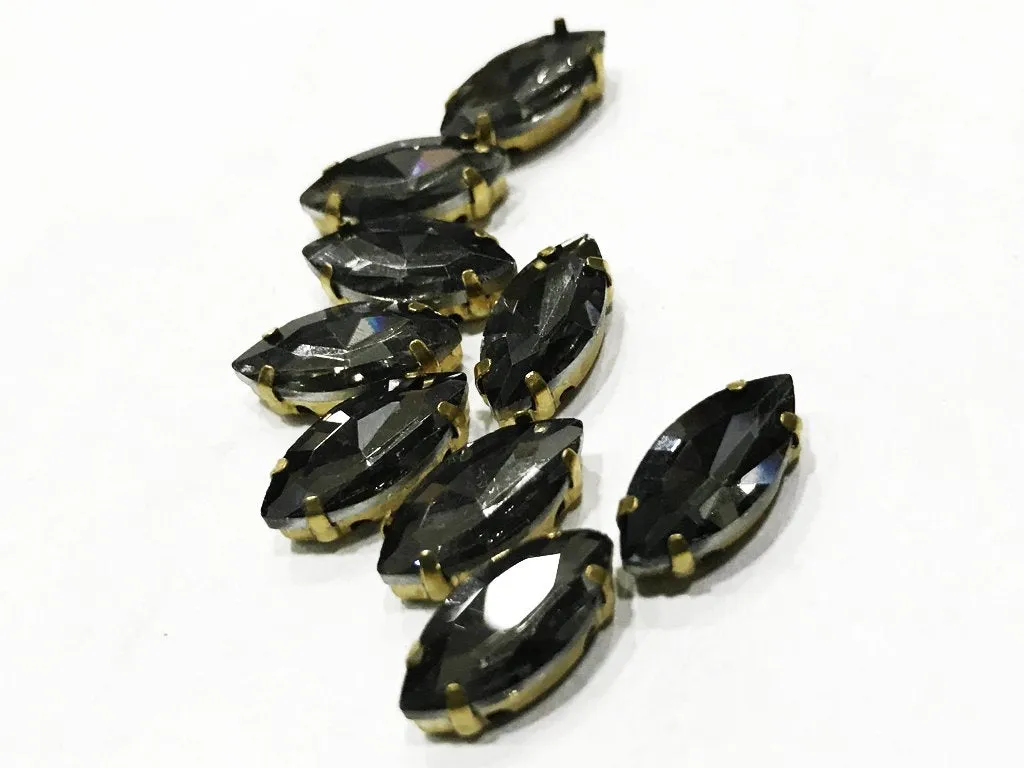 Dark Gray Eye Glass Stone with Catcher (18x9 mm) (Wholesale)