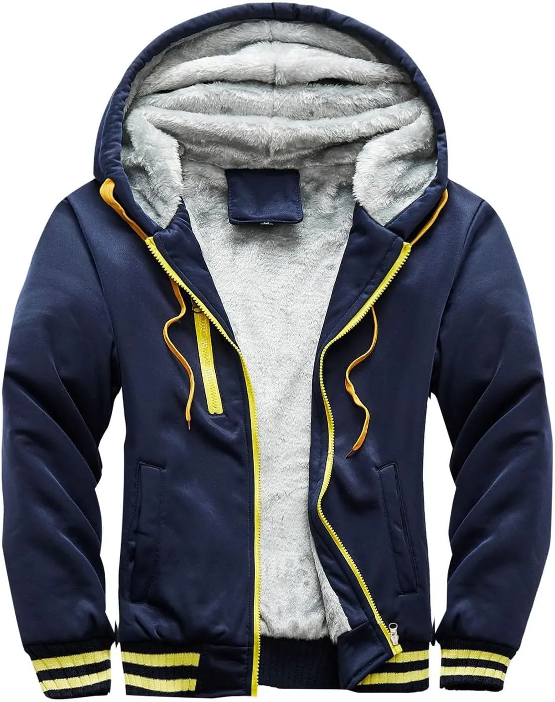 evzosrz Hoodies for Men Zipper Jackets Sherpa Lined Hooded Fleece Sweatshirts Full Zip Wool Heavyweight Warm Cardigans