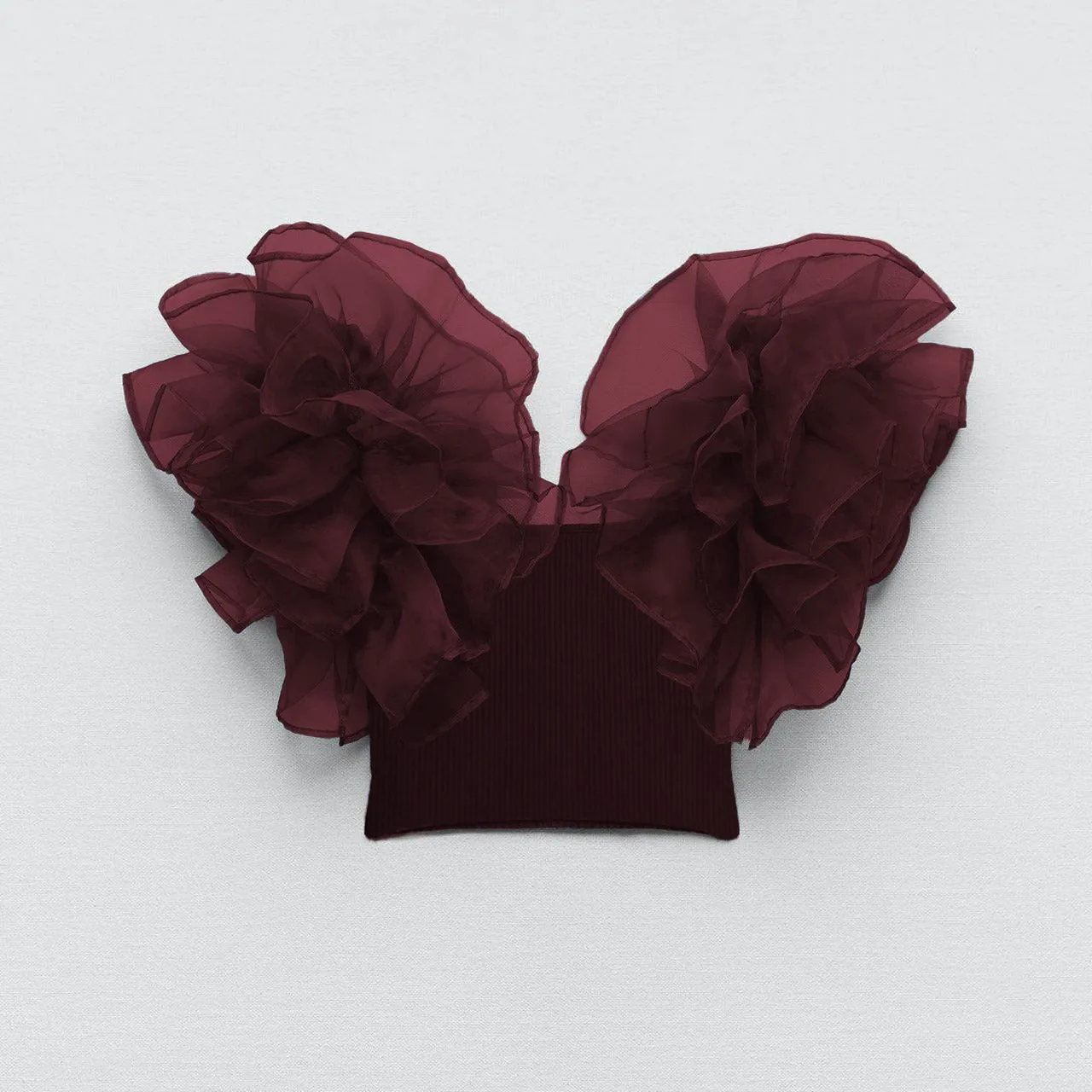 Exaggerated Ruffle Ribbed Solid Top