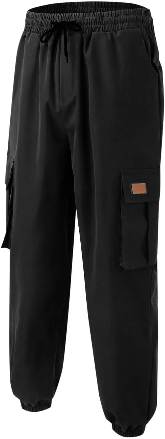 Finelylove Cargo Pants for Men Stretch Flex Sweatpants Relaxed Fit Elastic Waist Twill Work Pants Casual Tapered Joggers