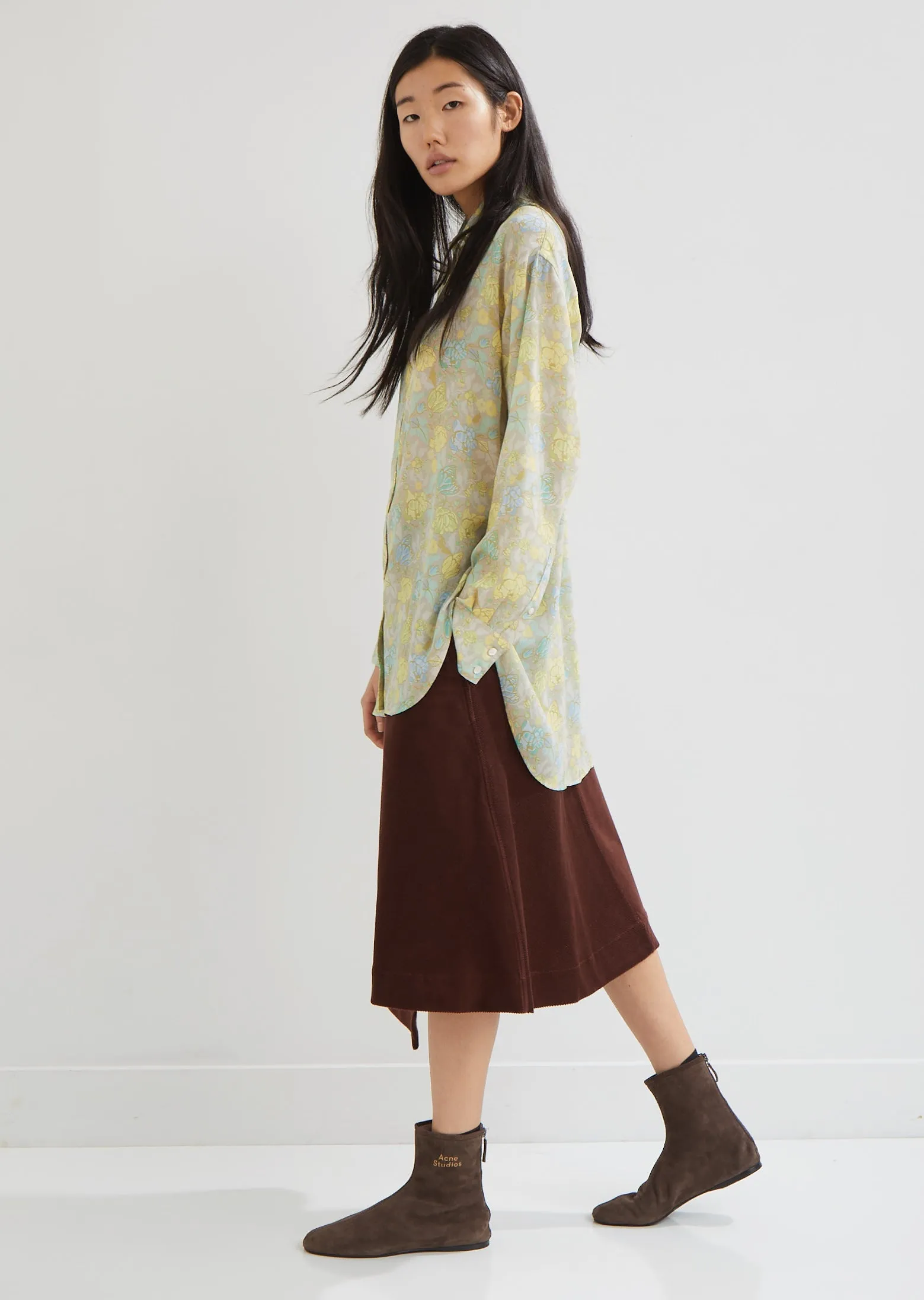 Floral Crepe Button Down Blouse