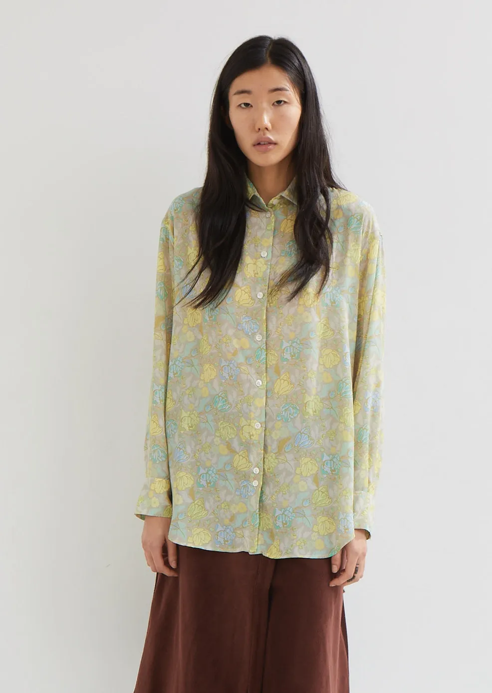 Floral Crepe Button Down Blouse