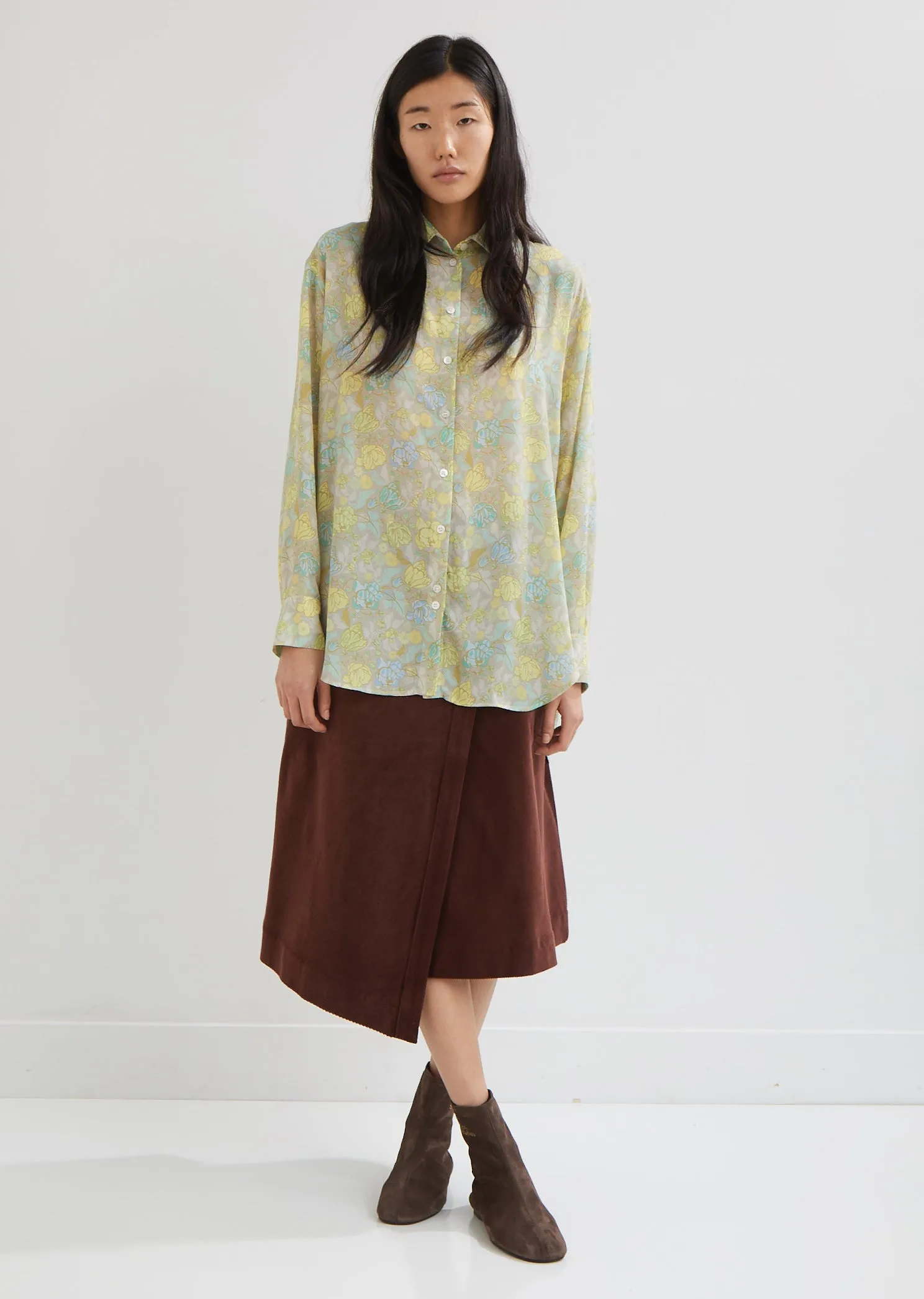 Floral Crepe Button Down Blouse