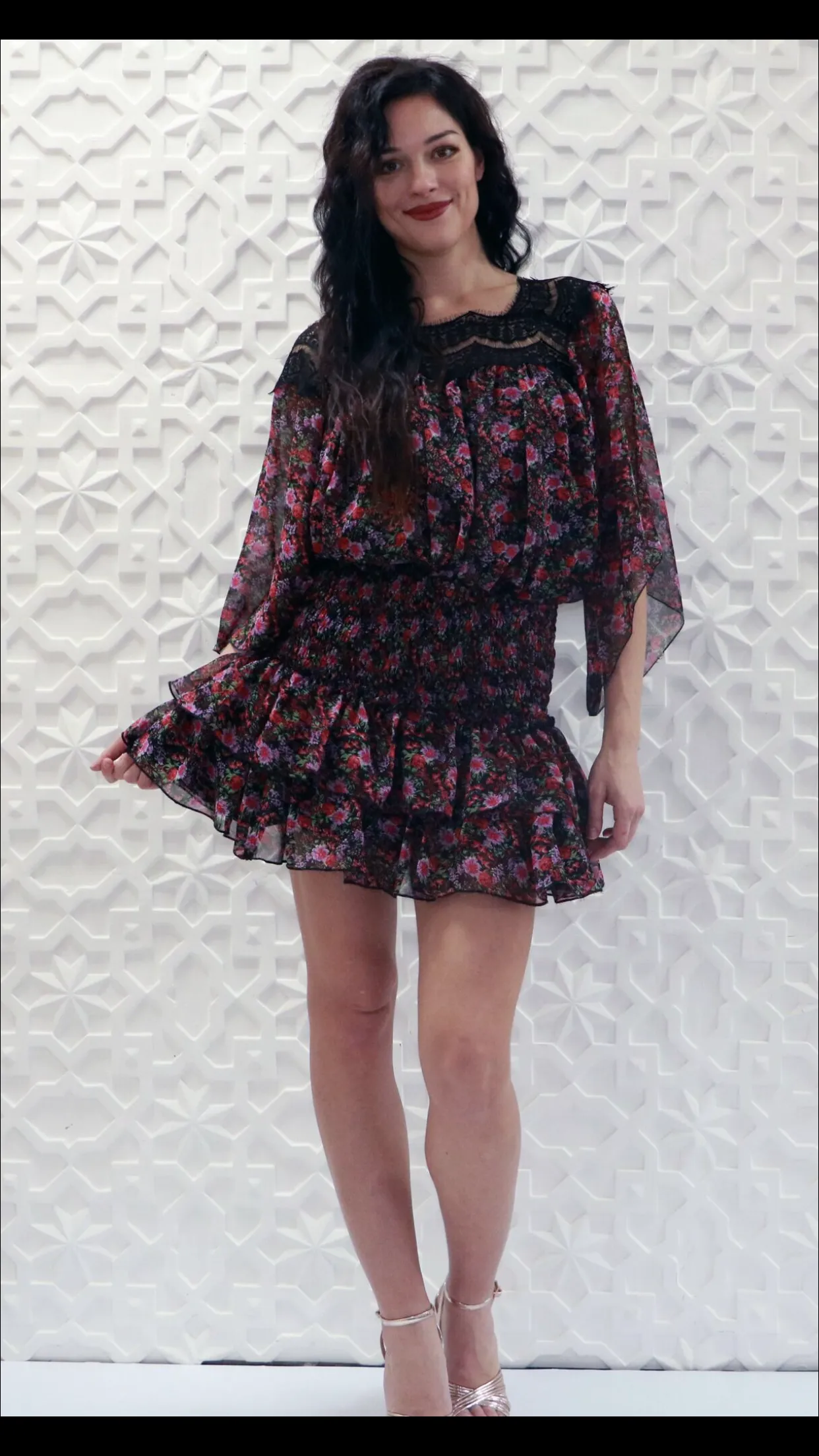 Floral print ruffled mini skirt