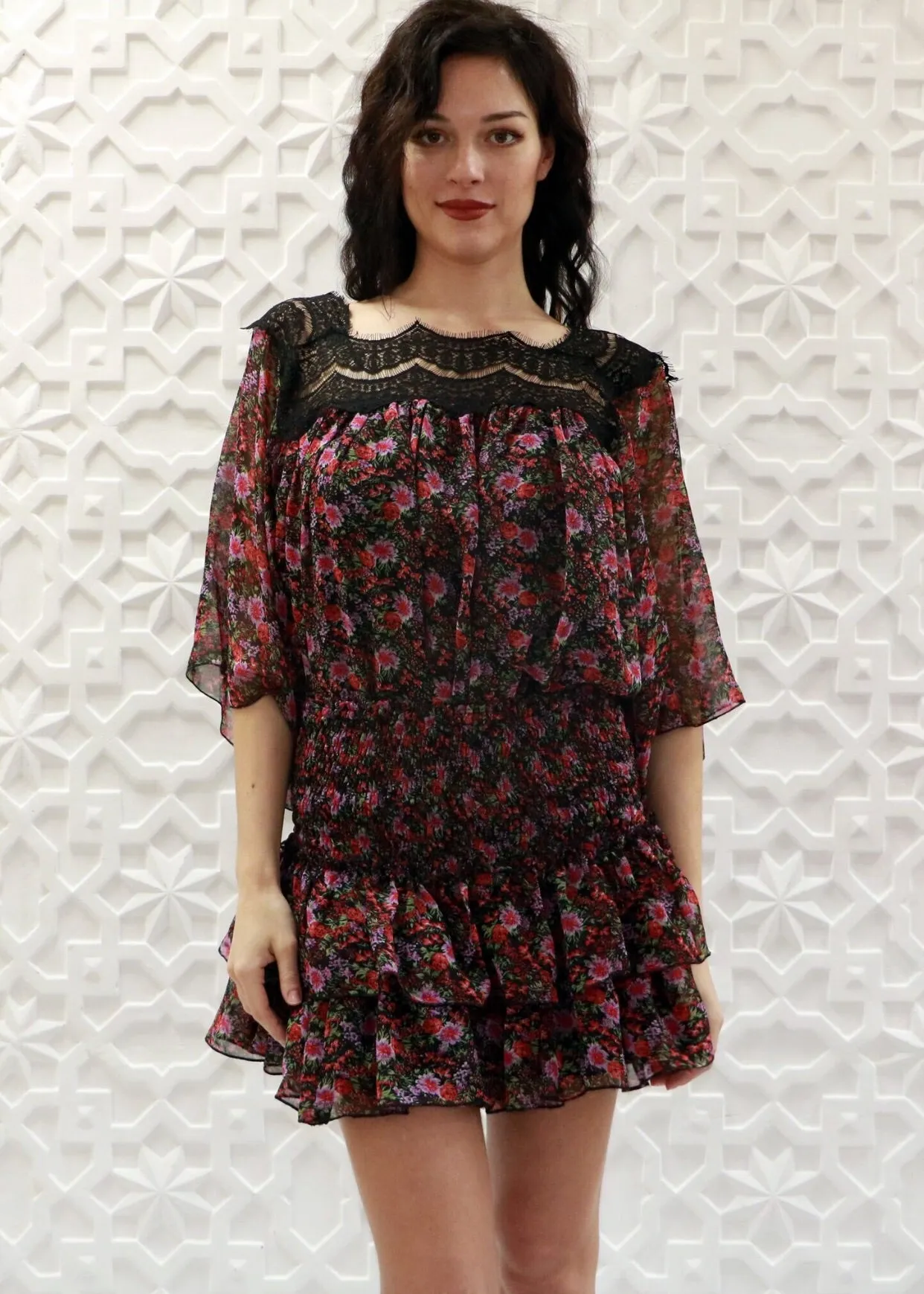 Floral print ruffled mini skirt
