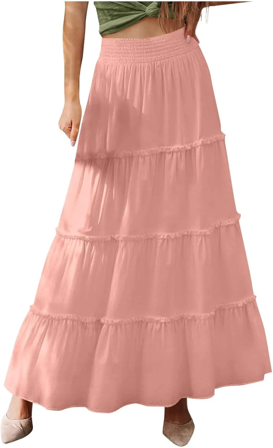 Flowy Tiered Maxi Skirts for Women 2025 Trendy Summer Vacation Outfit Elastic High Waist a Line Swing Boho Long Skirt