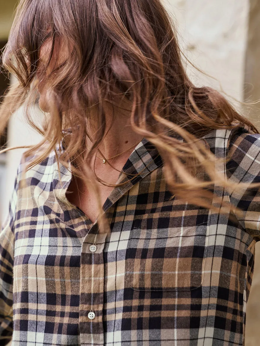 Frank & Eileen Silvio Untuckable Button-Up Shirt in Sand & Camel With Black Plaid