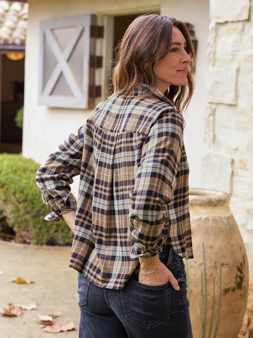 Frank & Eileen Silvio Untuckable Button-Up Shirt in Sand & Camel With Black Plaid