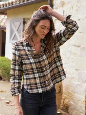 Frank & Eileen Silvio Untuckable Button-Up Shirt in Sand & Camel With Black Plaid