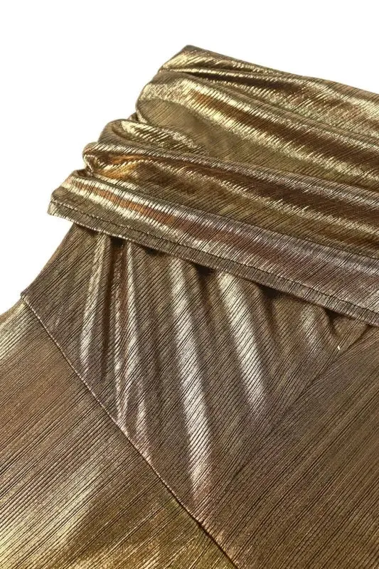 Gold Foil One Shoulder Sash Midi Dress
