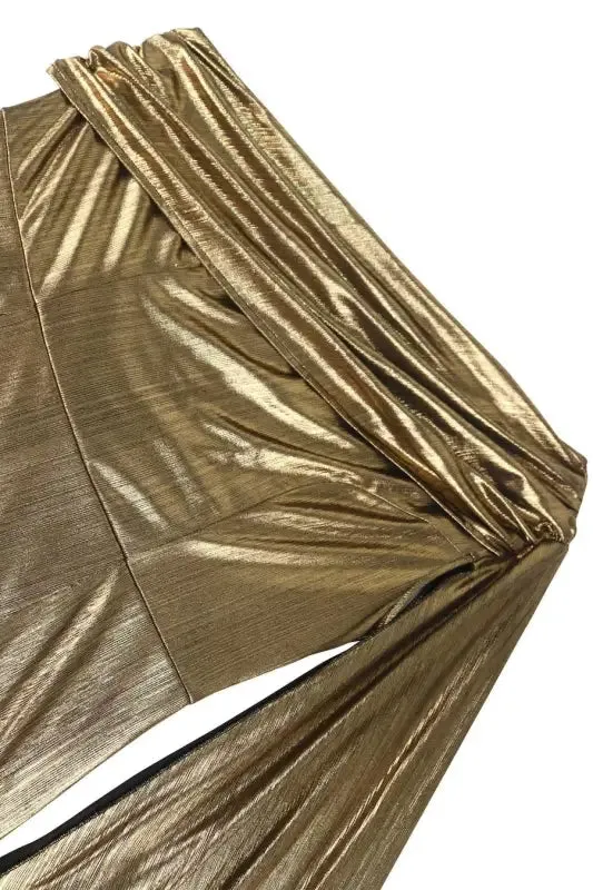 Gold Foil One Shoulder Sash Midi Dress