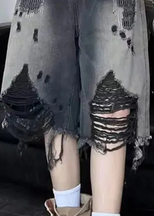 Gradient Color Black Patchwork High Waist Denim Shorts Summer LY5215